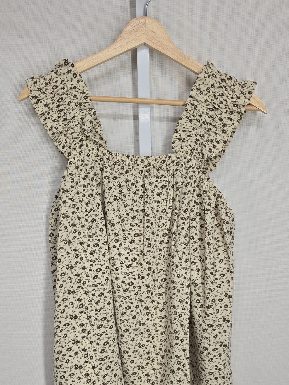 Cream Floral Ruffle-Strap Tank Top — Lightweight Summer Essential